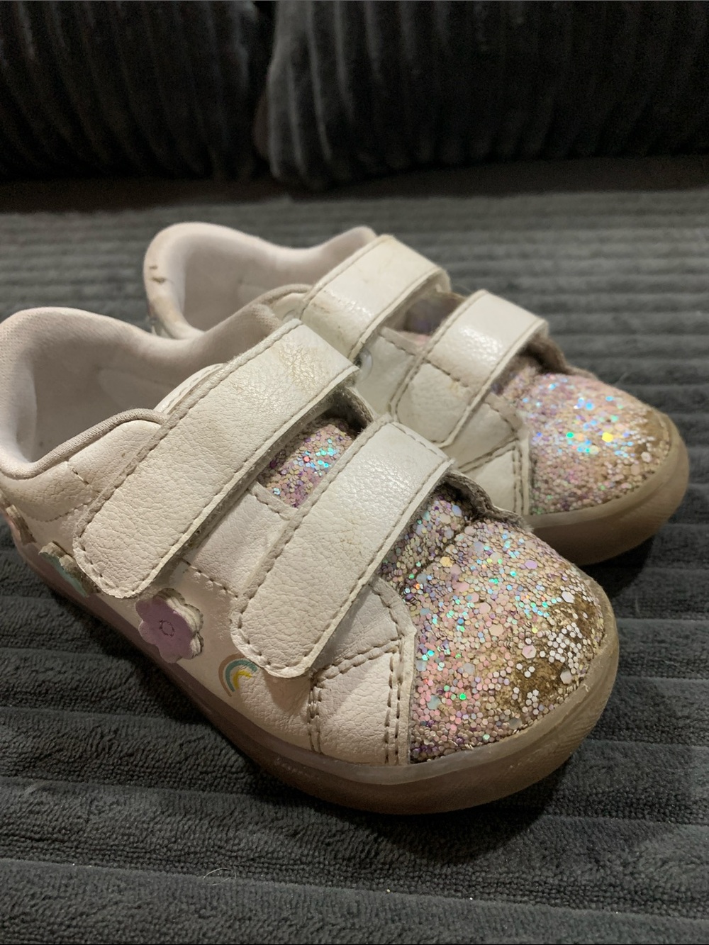 George Kids Glitter Sneakers - Pink, White and Rainbow Accents